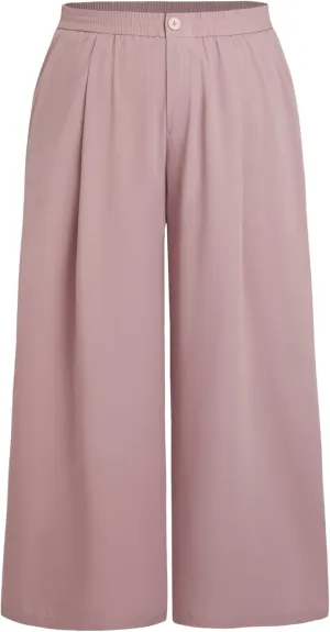 CIDER Solid High Waist Pleated Wide Leg Trousers Curve & Plus