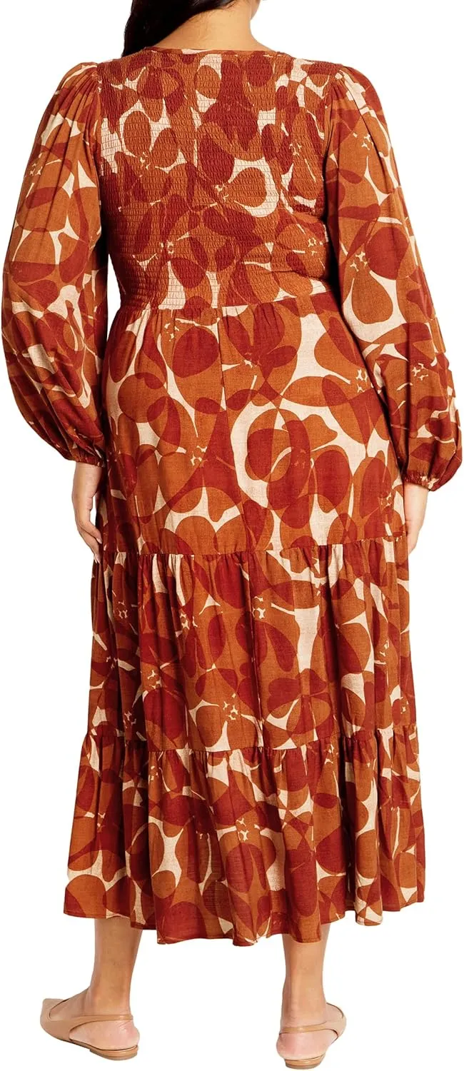 City Chic Women's Dress-Jayden Puff Sleeve Tiered Print