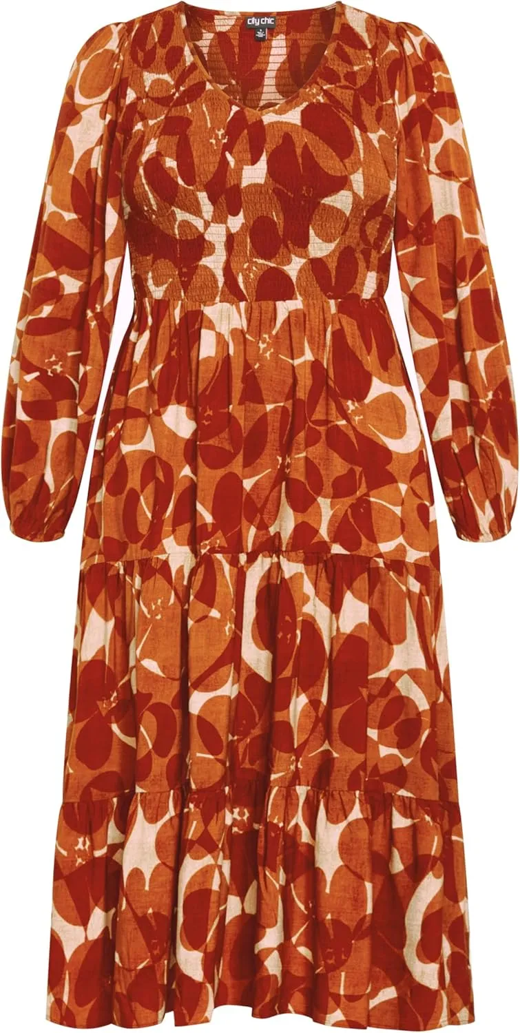City Chic Women's Dress-Jayden Puff Sleeve Tiered Print