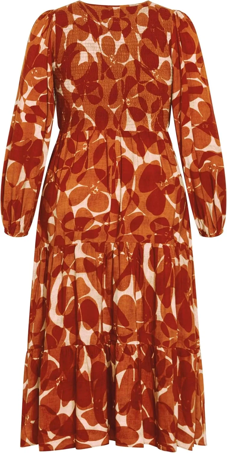 City Chic Women's Dress-Jayden Puff Sleeve Tiered Print