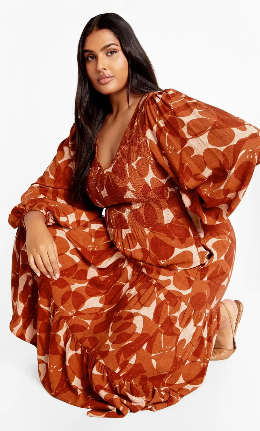 City Chic Women's Dress-Jayden Puff Sleeve Tiered Print