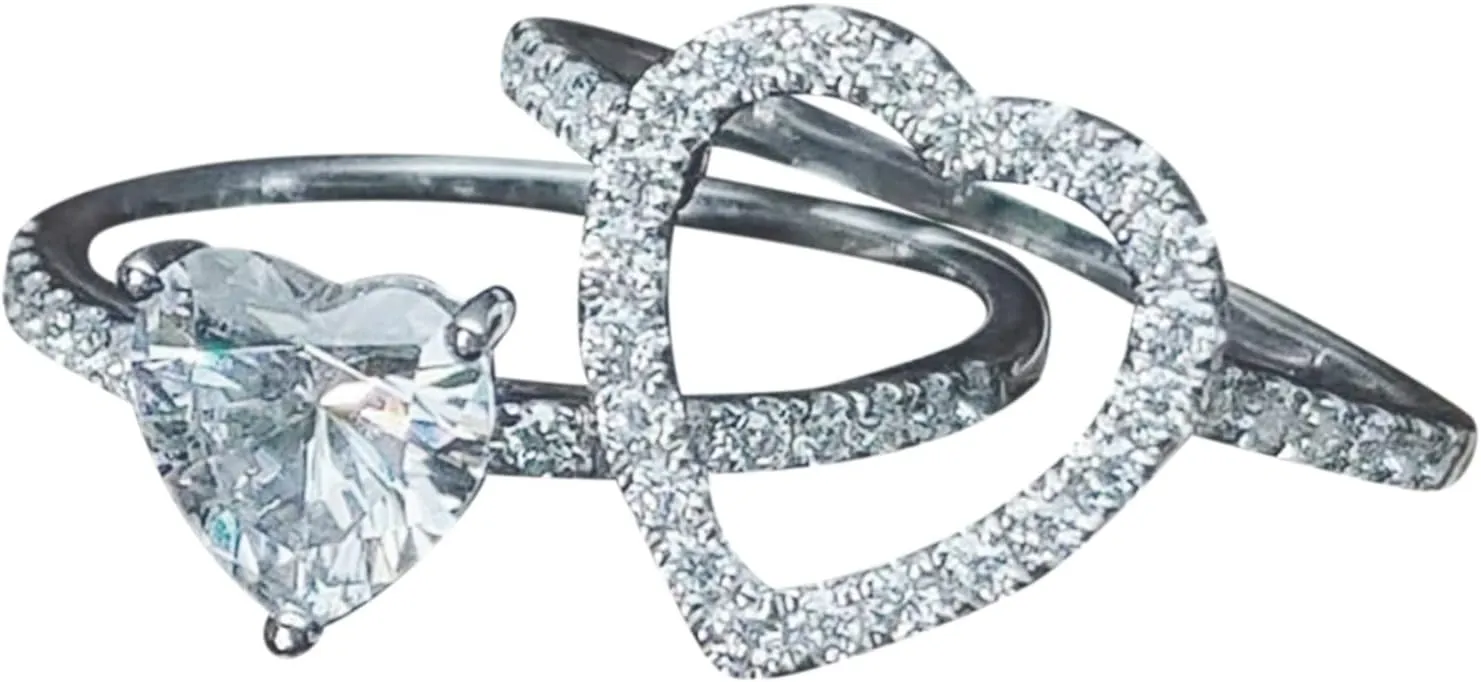 Classic 925 Silver Cubic Zirconia Heart Shape Solitaire CZ Engagement Ring For Women Promise Ring Couple Rings
