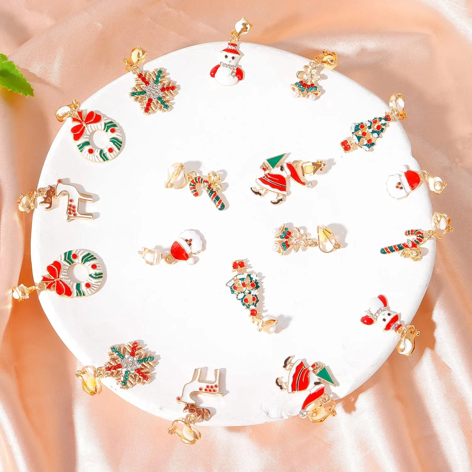 Clip-on Christmas Tree Earrings - Dangling Santa, Snowman, Candy Cane, Snowflake & Reindeer Designs - Perfect Christmas Gifts & Stocking Stuffers