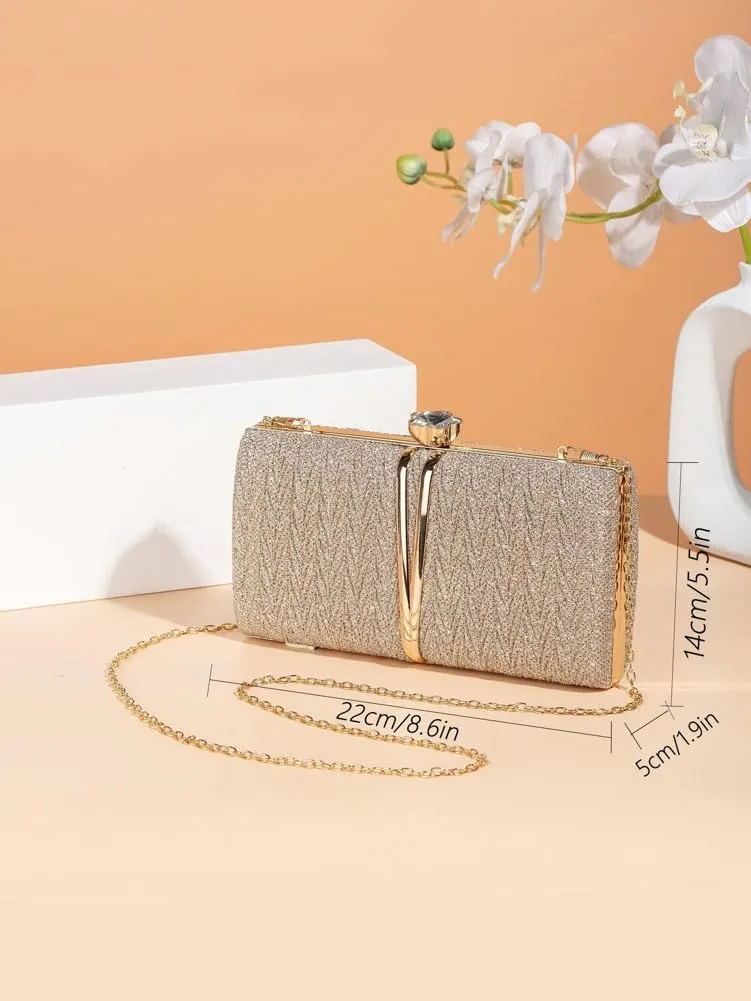 Clutch Purses Women 2025 Sparkly Pleated Evening Handbags Crossbody Shoulder Bag with Chain Prom Cocktail Wedding