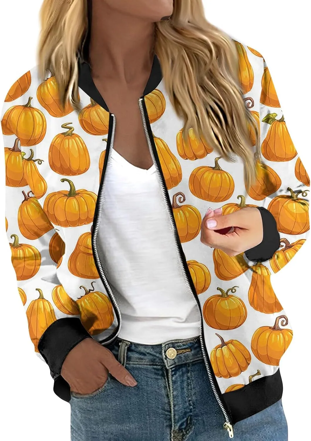 Coat Womens Zip Up Bomber Jackets Stand Collar 2024 Fall Winter Outerwear Casual Loose Long Sleeve Zipper Down Coats