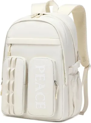 College Bookbag Laptop Backpacks 15.6 Inch Kids Elementary School Bag for Teens Girls Boys Water Resistant Sport Travel Back Pack Women Men Work Business Computer Rucksack Off White