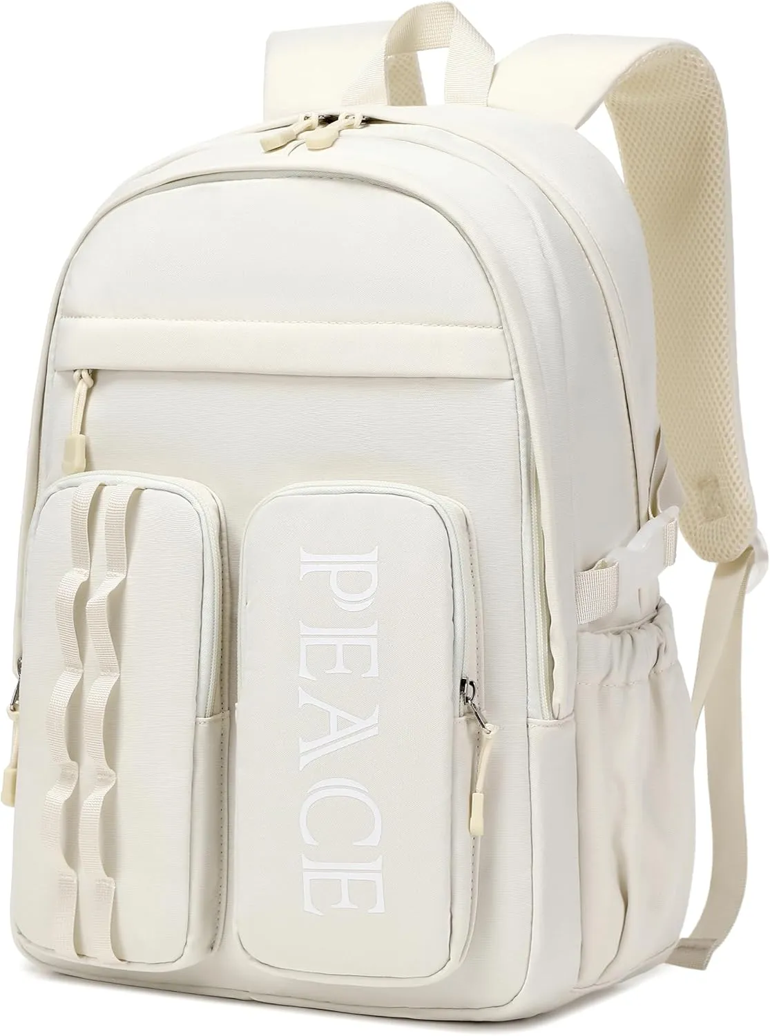 College Bookbag Laptop Backpacks 15.6 Inch Kids Elementary School Bag for Teens Girls Boys Water Resistant Sport Travel Back Pack Women Men Work Business Computer Rucksack Off White