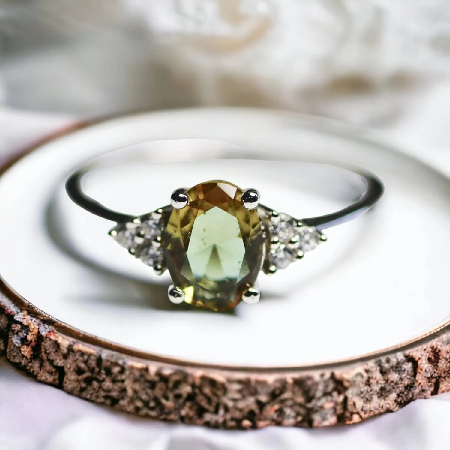 Color Change Oval Diaspore Engagement Ring Sterling Silver 925, Handmade