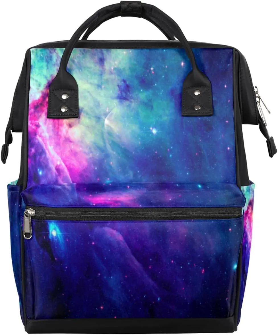 Colorful Funny Space Diaper Bag Tote Large Capacity Waterproof with Adjustable Shoulder Strap and Pram Straps Mommy Bag for Hospital Beach Weekender Travel