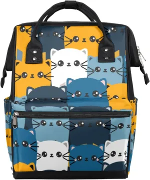Colorful Hand Drawn Cats Creative Blue Yellow Diaper Bag Tote Large Capacity Waterproof with Adjustable Shoulder Strap and Pram Straps Mommy Bag for Hospital Beach Weekender Travel