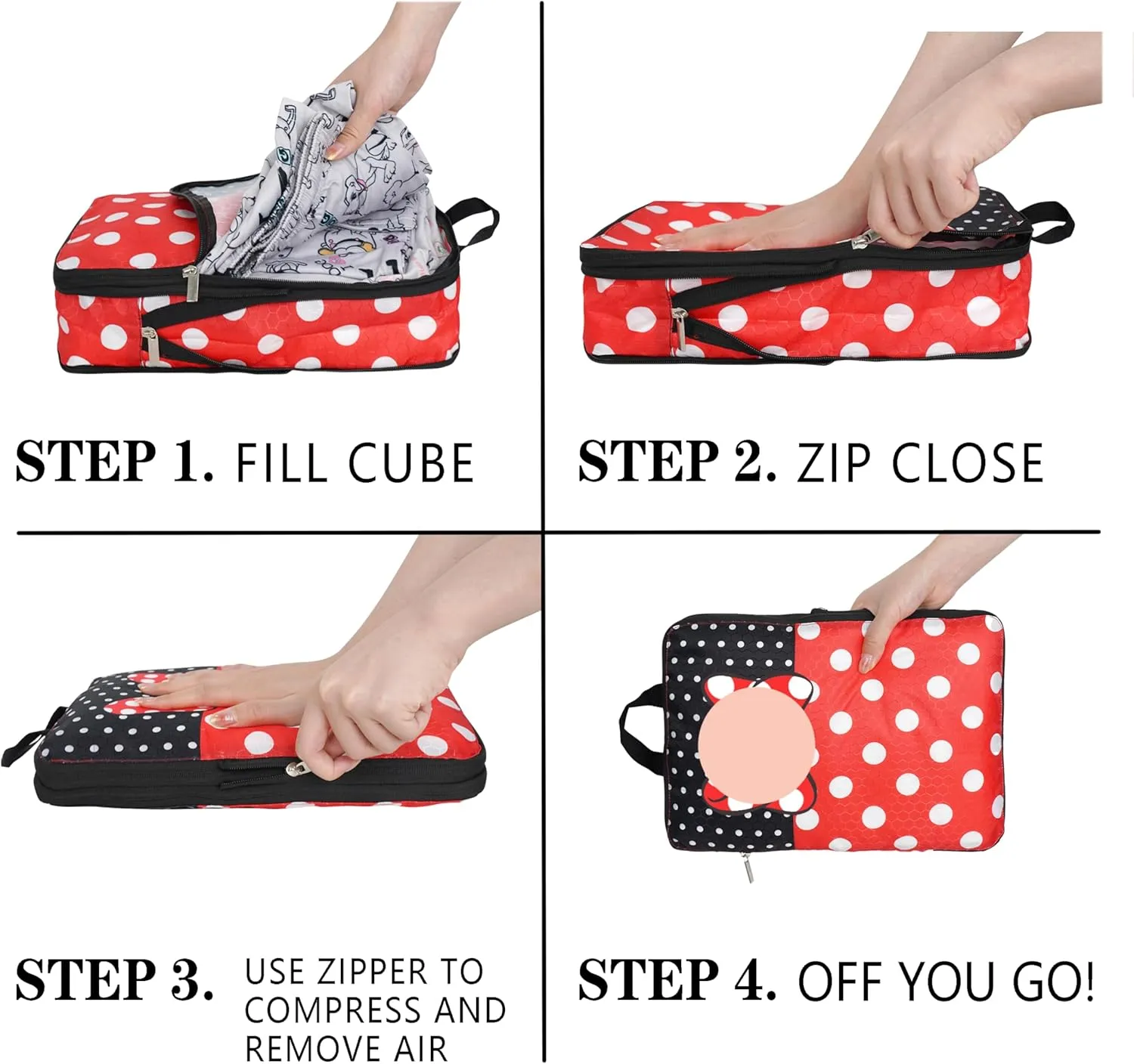 Compression Packing Cubes for Travel, 6 Set Red Dots Luggage Organizer, Lightweight Waterproof Expandable/Compression Bags Smell Proof Travel Packing Cubes for Suitcases