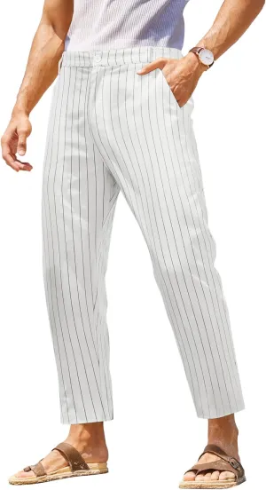 COOFANDY Men's Cotton Linen Pants Elastic Waist Lightweight Casual Pants Relaxed Fit Yoga Beach Pants with Pockets