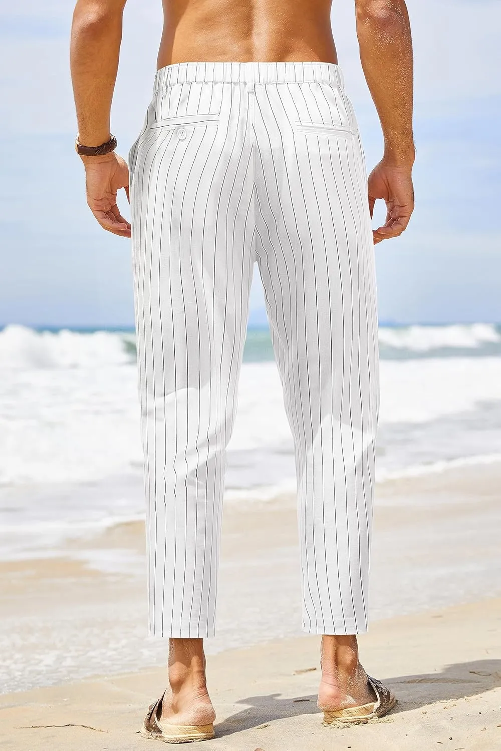 COOFANDY Men's Cotton Linen Pants Elastic Waist Lightweight Casual Pants Relaxed Fit Yoga Beach Pants with Pockets