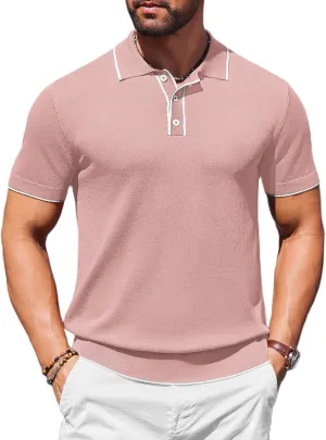 COOFANDY Mens Knit Polo Shirts Short Sleeve Vintage Stretch Polo T Shirts Casual Summer Golf Shirts
