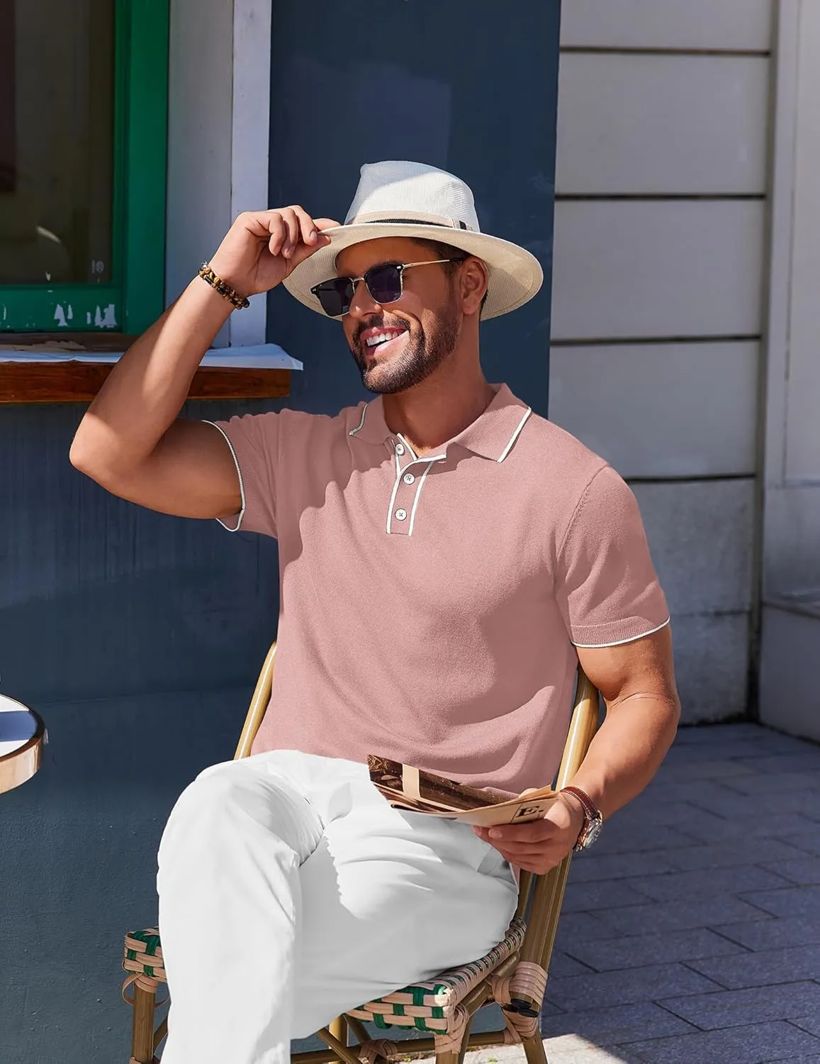 COOFANDY Mens Knit Polo Shirts Short Sleeve Vintage Stretch Polo T Shirts Casual Summer Golf Shirts