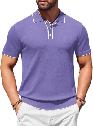 COOFANDY Mens Knit Polo Shirts Short Sleeve Vintage Stretch Polo T Shirts Casual Summer Golf Shirts