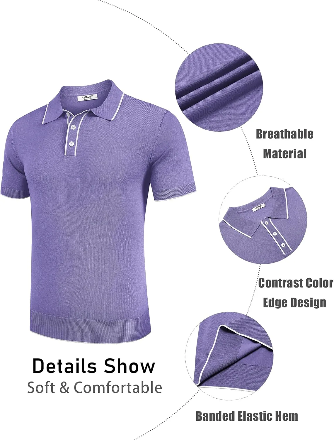 COOFANDY Mens Knit Polo Shirts Short Sleeve Vintage Stretch Polo T Shirts Casual Summer Golf Shirts