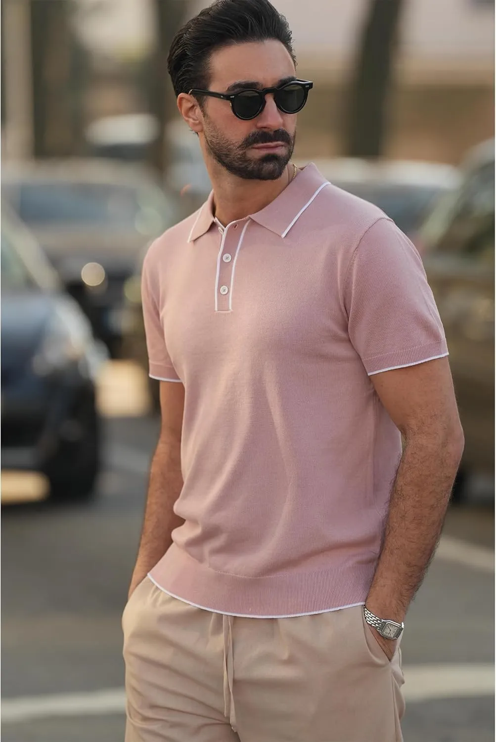 COOFANDY Mens Knit Polo Shirts Short Sleeve Vintage Stretch Polo T Shirts Casual Summer Golf Shirts