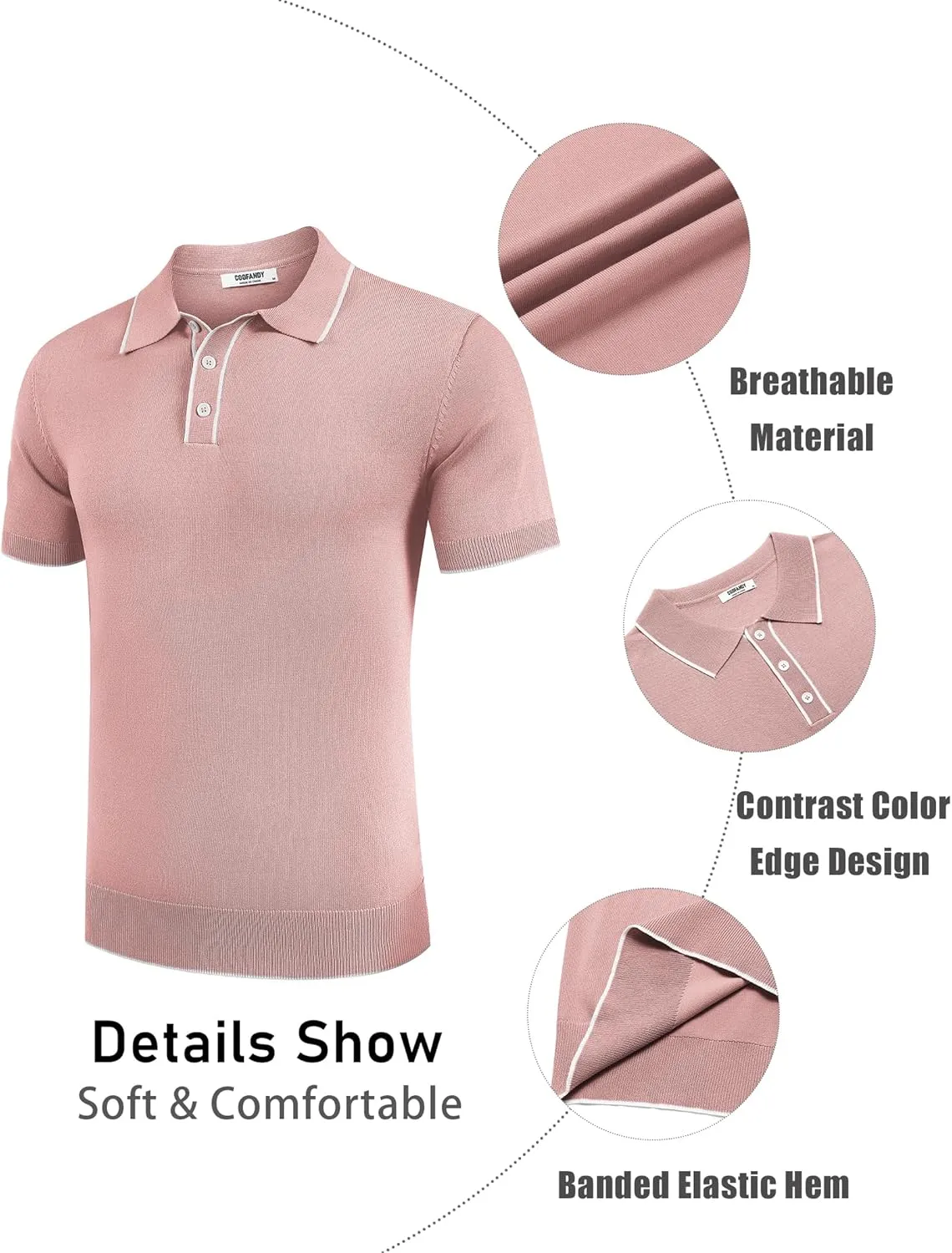 COOFANDY Mens Knit Polo Shirts Short Sleeve Vintage Stretch Polo T Shirts Casual Summer Golf Shirts