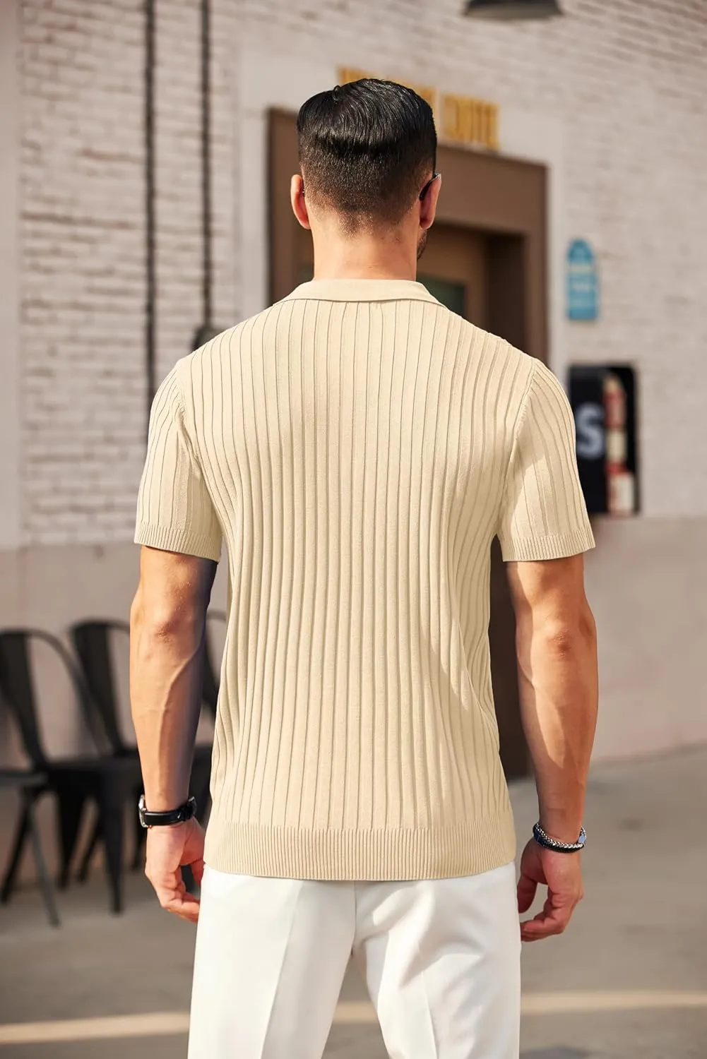COOFANDY Men's Zipper Polo Shirts Short Sleeve Ribbed Knit Polo T Shirts Fashion Casual Golf Shirts