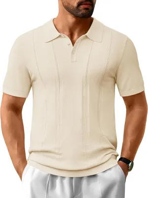 Cotrasen Men's Knit Polo Shirts Short Sleeve Collared T Shirts Slim Fit Casual Golf Polo Shirts