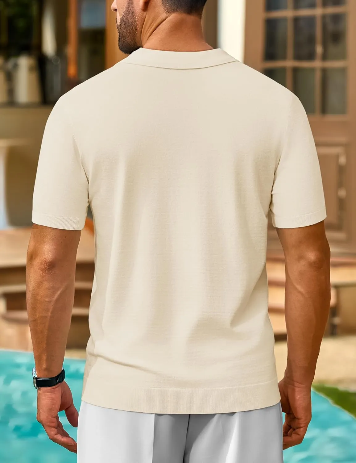 Cotrasen Men's Knit Polo Shirts Short Sleeve Collared T Shirts Slim Fit Casual Golf Polo Shirts
