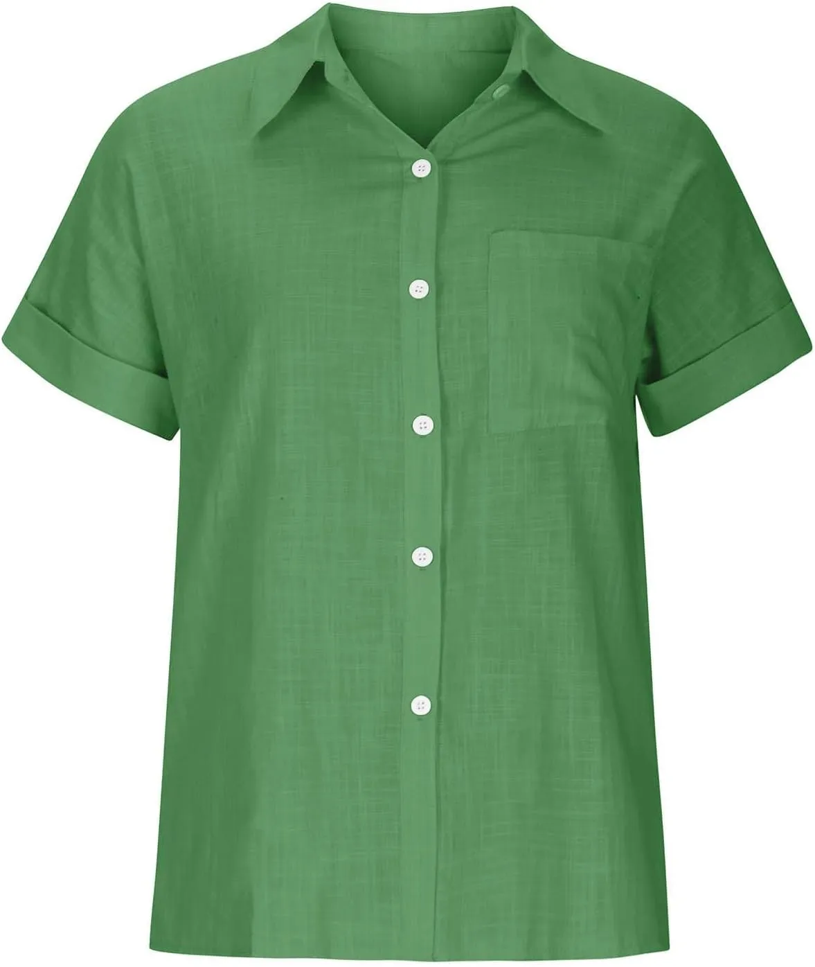 Cotton Linen Button Down Shirts for Women V Neck Collared Blouse Short Sleeve Business Work Tops Summer Gauze Shirt