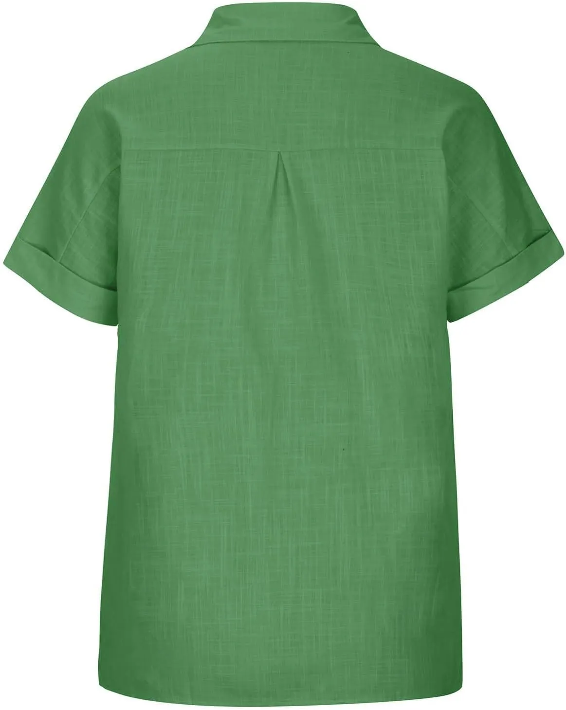 Cotton Linen Button Down Shirts for Women V Neck Collared Blouse Short Sleeve Business Work Tops Summer Gauze Shirt