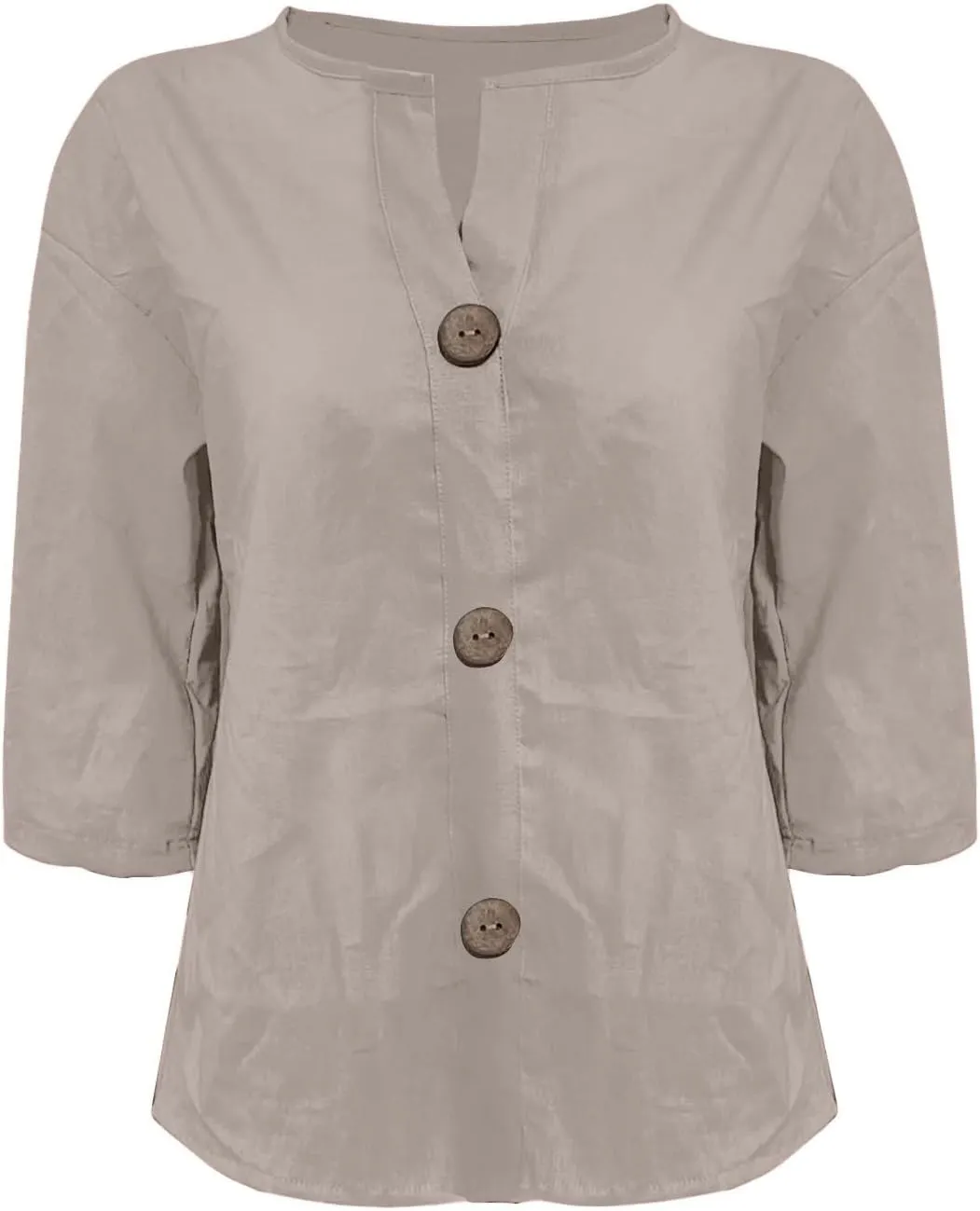 Cotton Linen Shirts for Women 2025 Summer V Neck 3/4 Sleeve Casual Button Down Blouses Vacation Beach Tunic Tops