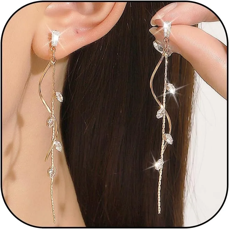 Crystal Leaf Dangle Earrings for Women Sparkle Wedding Earrings for Brides Rhinestone Dangling Earrings Prom Party Jewelry Gifts