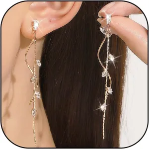Crystal Leaf Dangle Earrings for Women Sparkle Wedding Earrings for Brides Rhinestone Dangling Earrings Prom Party Jewelry Gifts