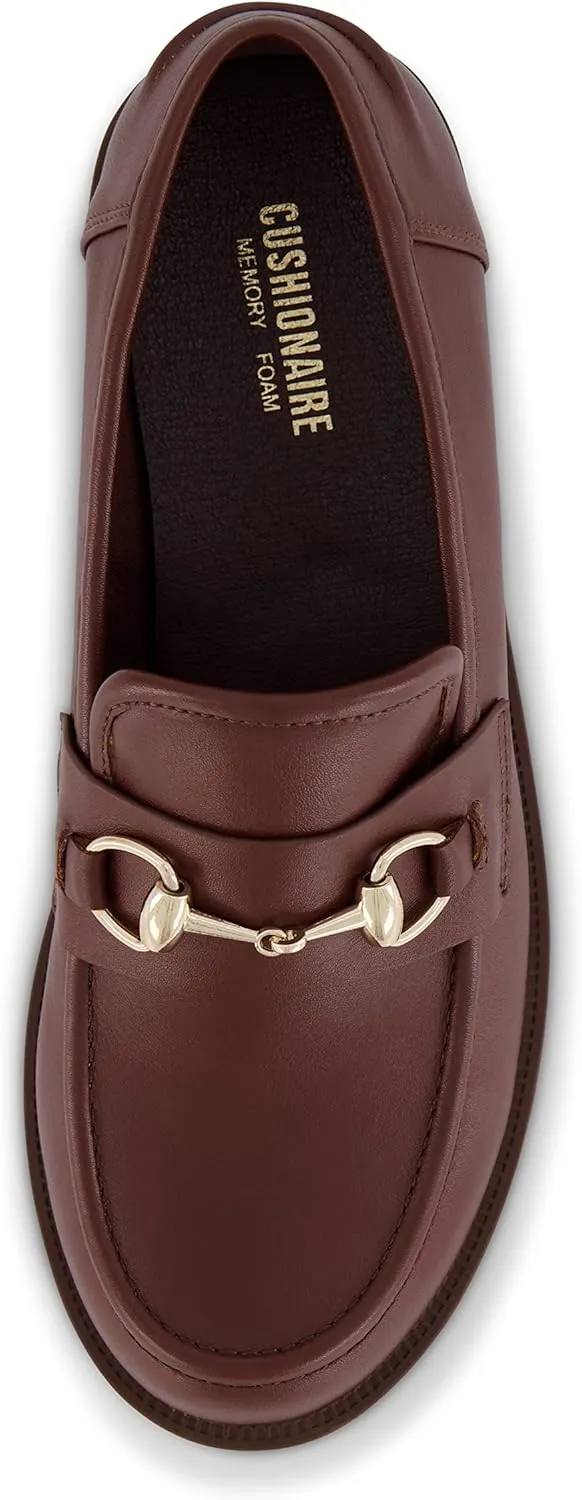 CUSHIONAIRE Romeo Chunky Lug Sole Womens Loafers with Gold Chain Accent, Platform Shoes for Women, Brown 9