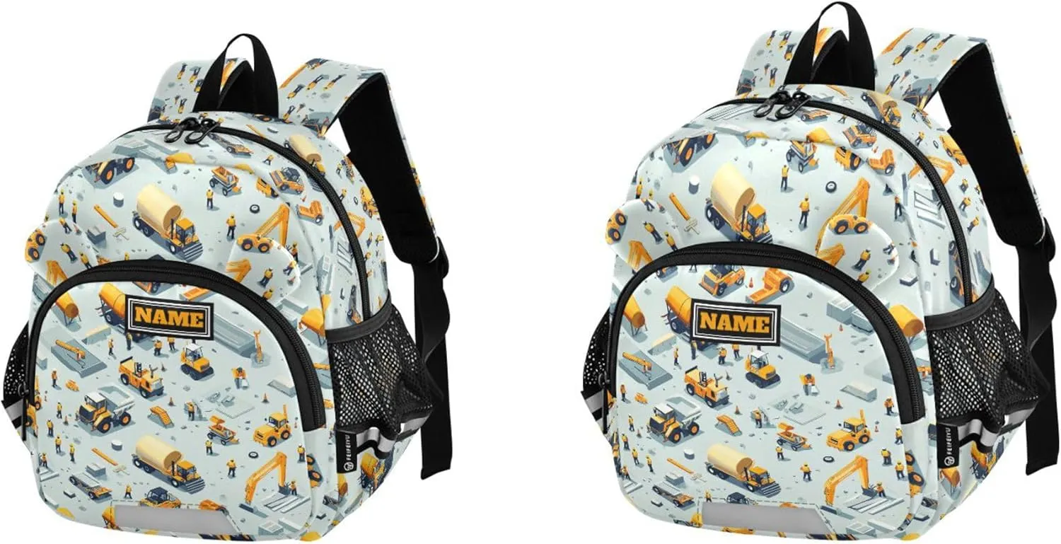 Custom Cute Ears Cute Kid Backpack Leash Little Girls Anti-Lost Personalized Toddler Toy Bag with Reflective Strip M Construction Scene Build A House Grader Concrete Mixer Truck