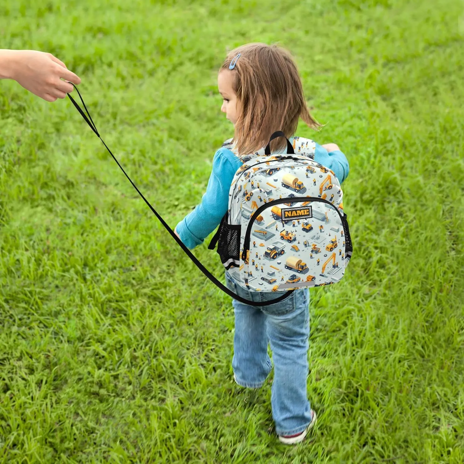 Custom Cute Ears Cute Kid Backpack Leash Little Girls Anti-Lost Personalized Toddler Toy Bag with Reflective Strip M Construction Scene Build A House Grader Concrete Mixer Truck