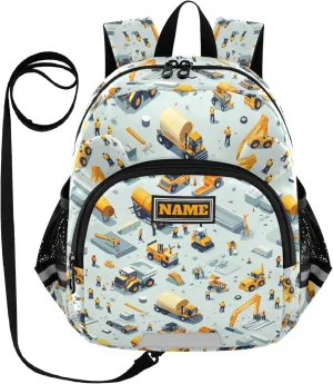 Custom Cute Ears Cute Kid Backpack Leash Little Girls Anti-Lost Personalized Toddler Toy Bag with Reflective Strip M Construction Scene Build A House Grader Concrete Mixer Truck