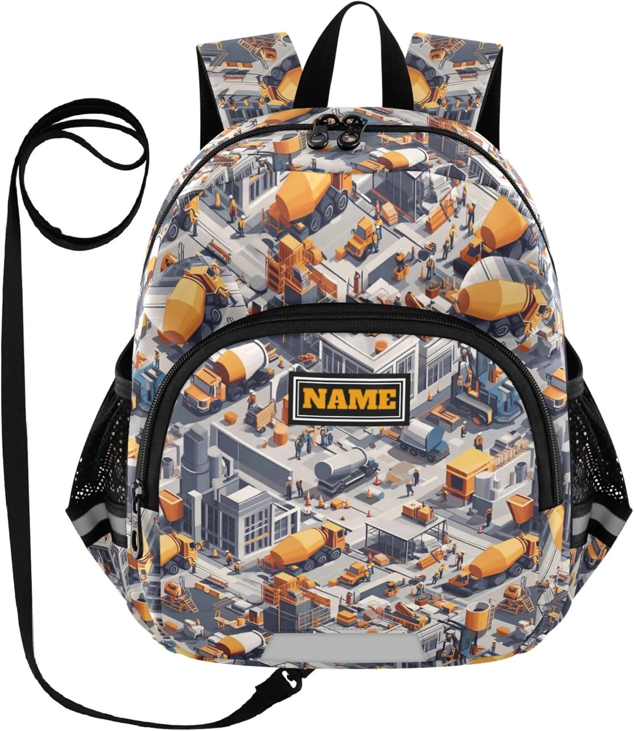 Custom Cute Ears Cute Small Backpacks Leash Kids Boy's/Girl's Anti-Lost Personalized Backpack with Reflective Strip M Construction Scene Build A House Concrete Mixer Truck Mining Car