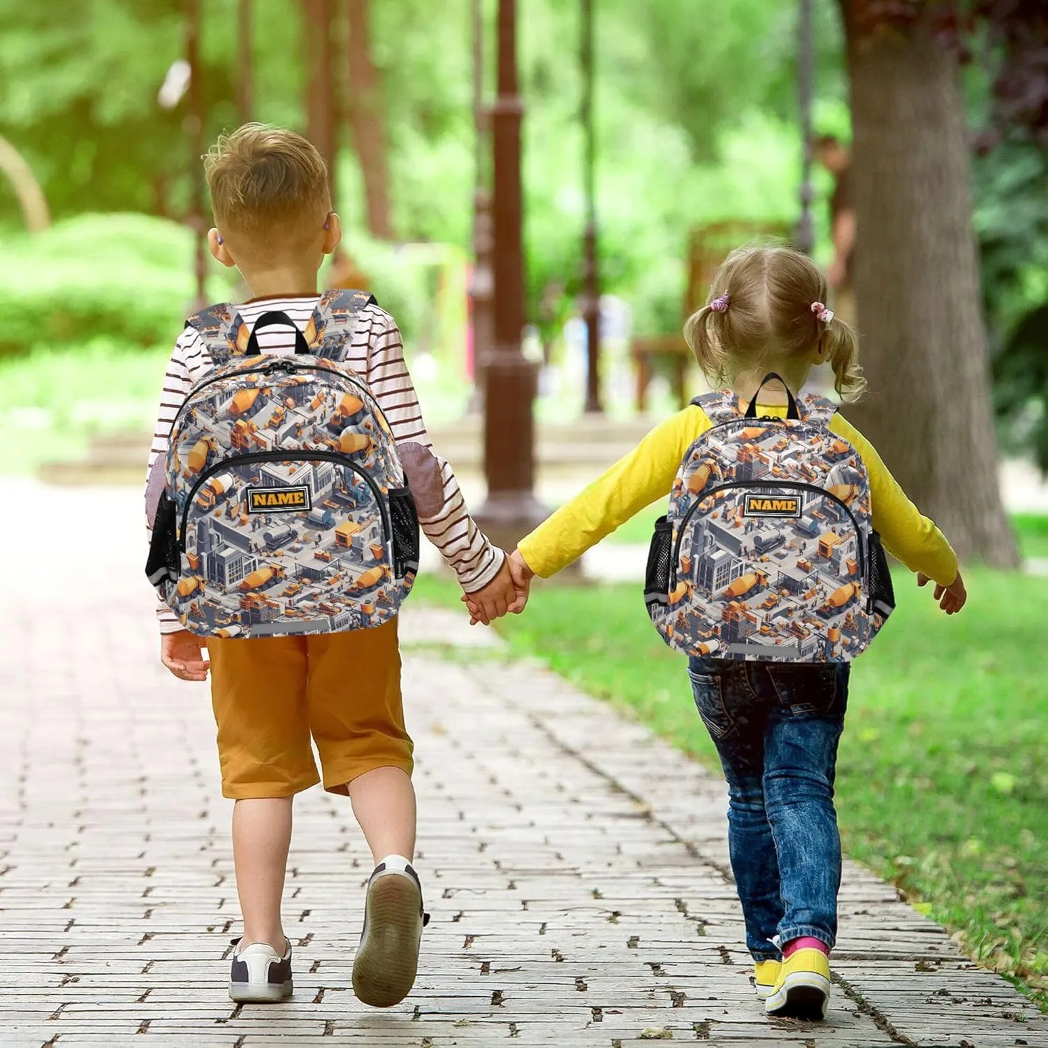 Custom Cute Ears Cute Small Backpacks Leash Kids Boy's/Girl's Anti-Lost Personalized Backpack with Reflective Strip M Construction Scene Build A House Concrete Mixer Truck Mining Car