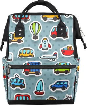 Cute Cartoon Transport Airplane Tram Bus Diaper Bag Tote Large Capacity Waterproof with Adjustable Shoulder Strap and Pram Straps Mommy Bag for Hospital Beach Weekender Travel