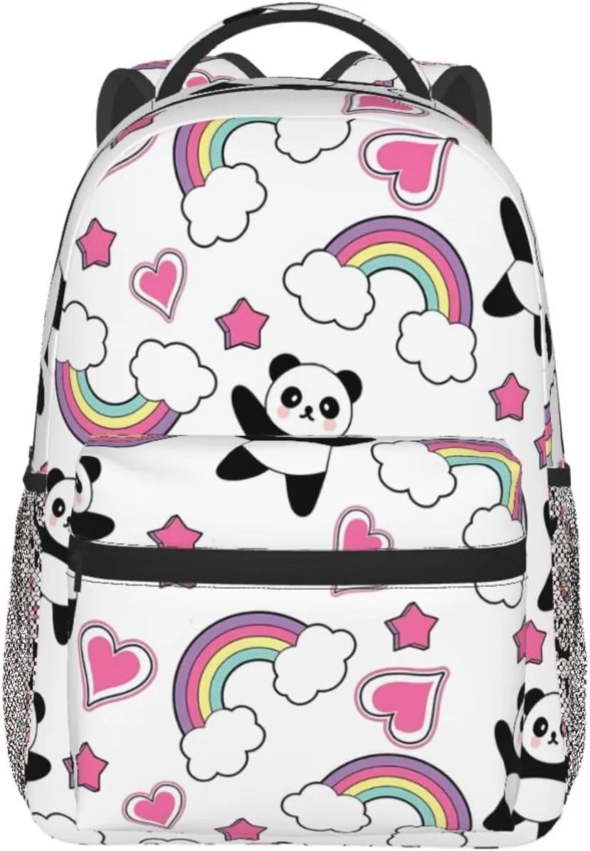 Cute Panda Backpack for Women Man Rainbow Lightweight Laptop Backpacks Book Bag Casual Daypacks for Hiking Travel College Office