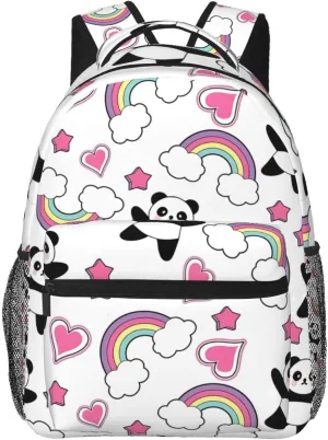 Cute Panda Backpack for Women Man Rainbow Lightweight Laptop Backpacks Book Bag Casual Daypacks for Hiking Travel College Office