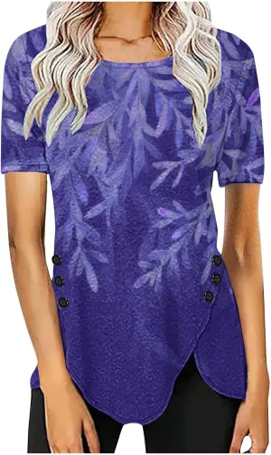Cute Tops for Women Summer Boho Trendy Short Sleeve Tunic Tops Floral Print Flowy Blouses Fashion Ladies Clothes 2024