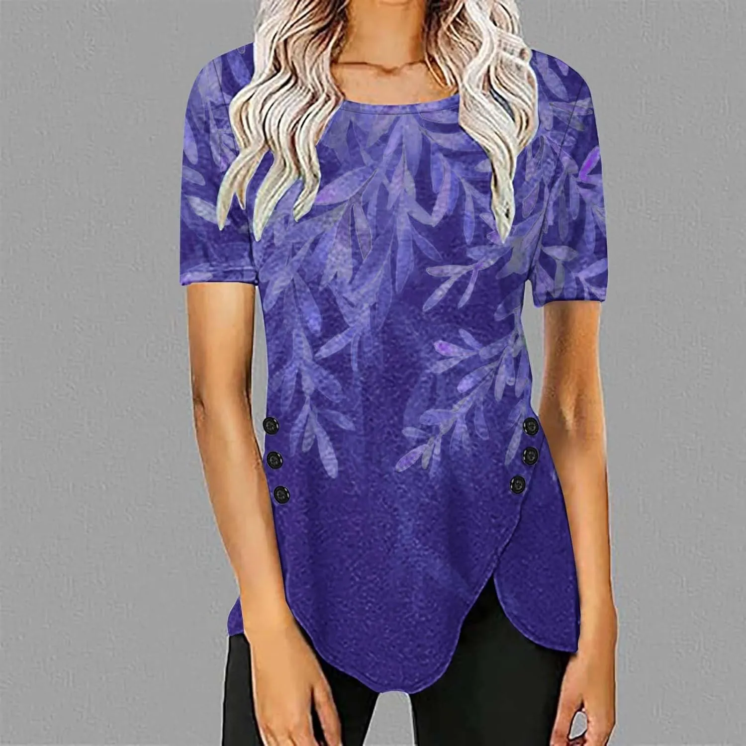 Cute Tops for Women Summer Boho Trendy Short Sleeve Tunic Tops Floral Print Flowy Blouses Fashion Ladies Clothes 2024