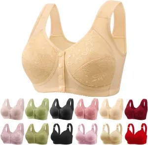 Daisy Bras for Older Women Front Closure Bras for Women Plus Size Push Up Cotton Bra No Underwire for Seniors Beige Sports Bra Pack for Womens 4X-Large