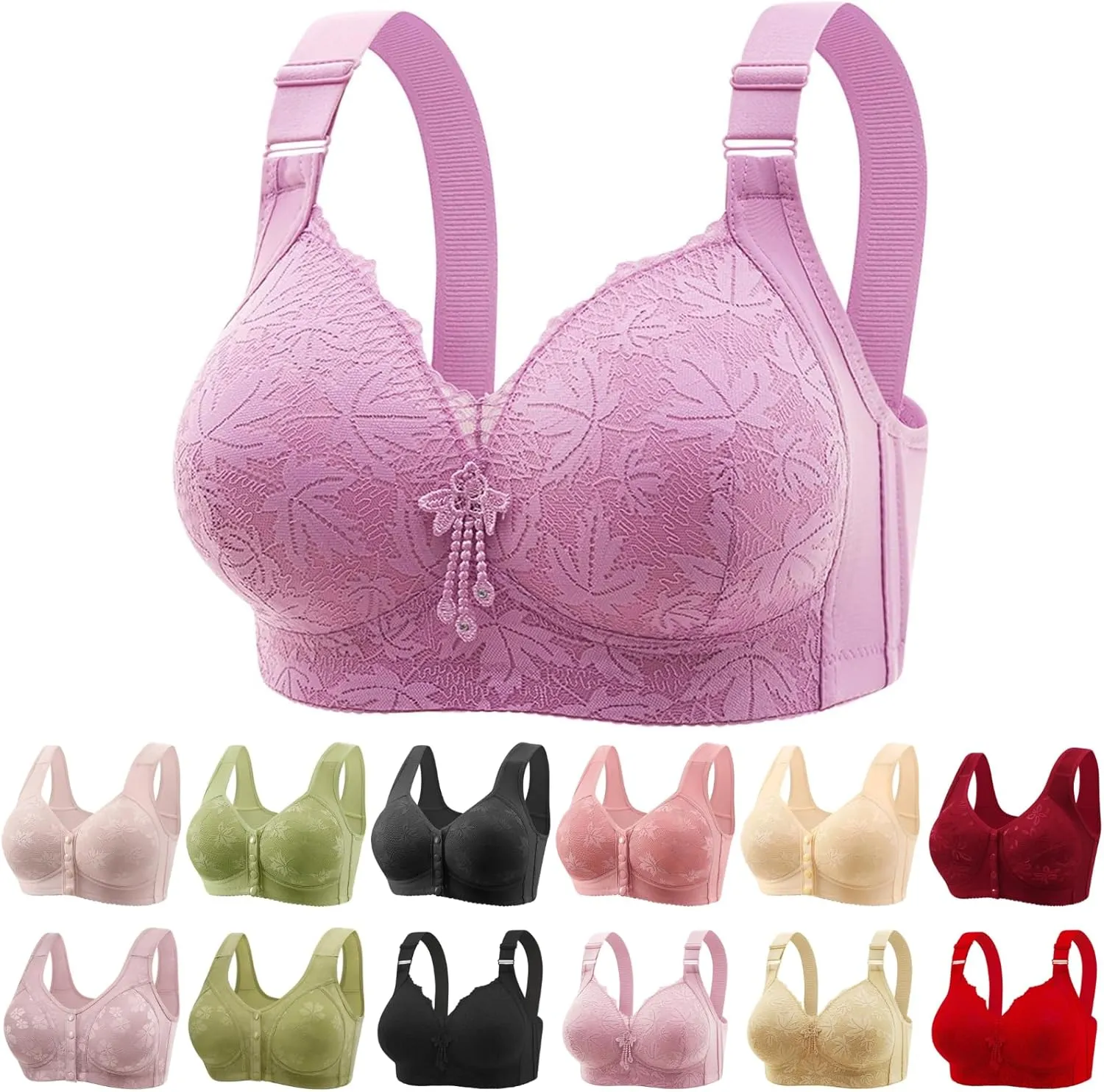 Daisy Bras for Older Women Front Closure Bras for Women Plus Size Push Up Cotton Bra No Underwire for Seniors Purple White Sports Bra for Womens Xx-Large