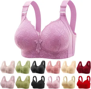 Daisy Bras for Older Women Front Closure Bras for Women Plus Size Push Up Cotton Bra No Underwire for Seniors Purple White Sports Bra for Womens Xx-Large