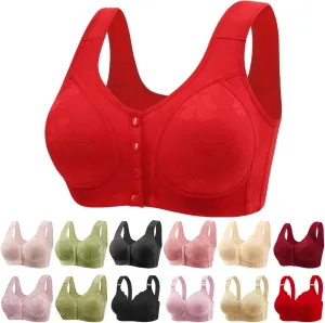 Daisy Bras for Older Women Front Closure Bras for Women Plus Size Push Up Cotton Bra No Underwire for Seniors Red 34 Dd Bra for Womens X-Large