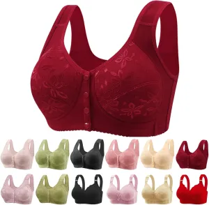 Daisy Bras for Older Women Front Closure Bras for Women Plus Size Push Up Cotton Bra No Underwire for Seniors Wine Short Sleeve Button Up Womens Xx-Large