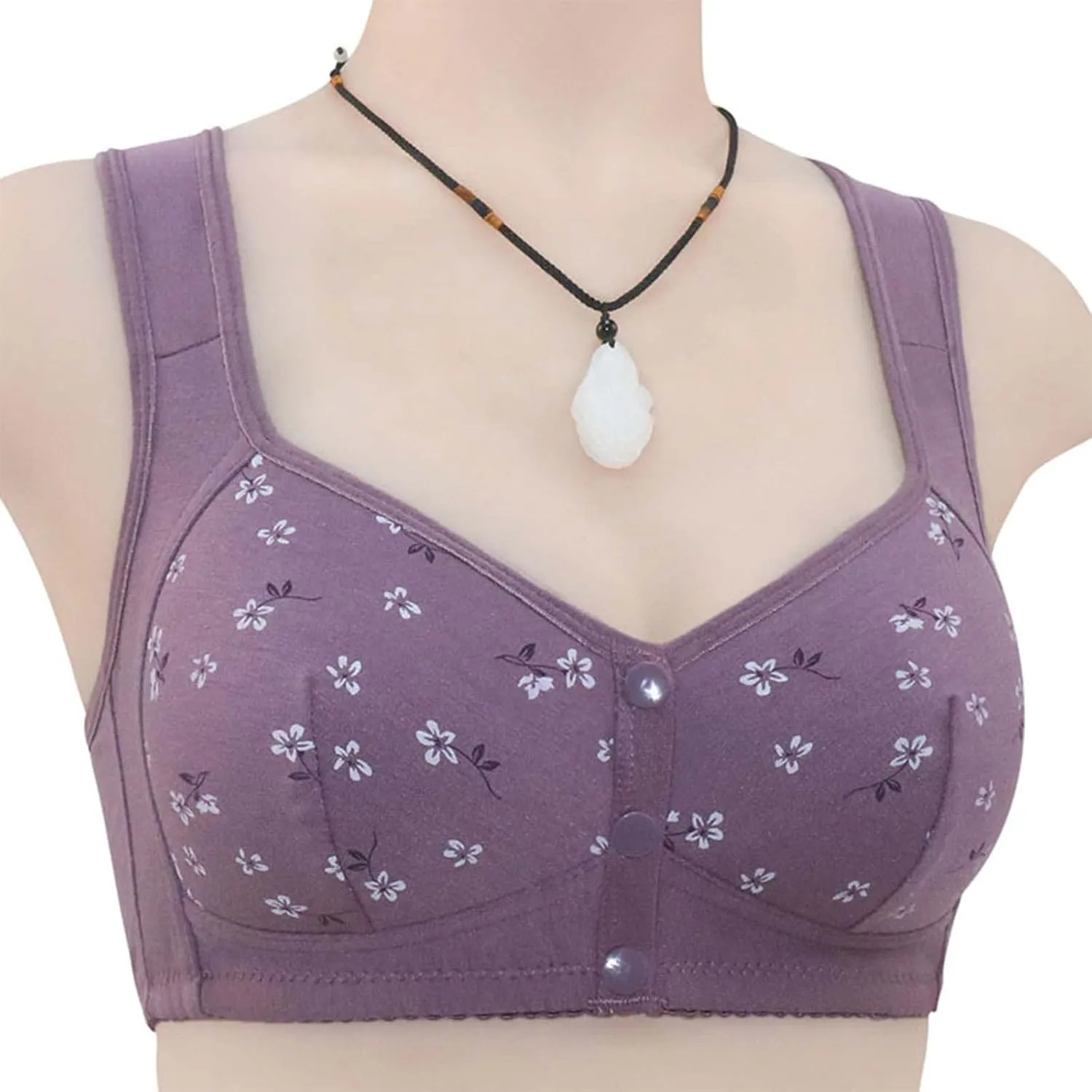 Daisy Bras for Older Women Front Closure Push up Bra No Underwire Senior Bra with Snaps 2025 Upgraded Breathable Cotton Bras