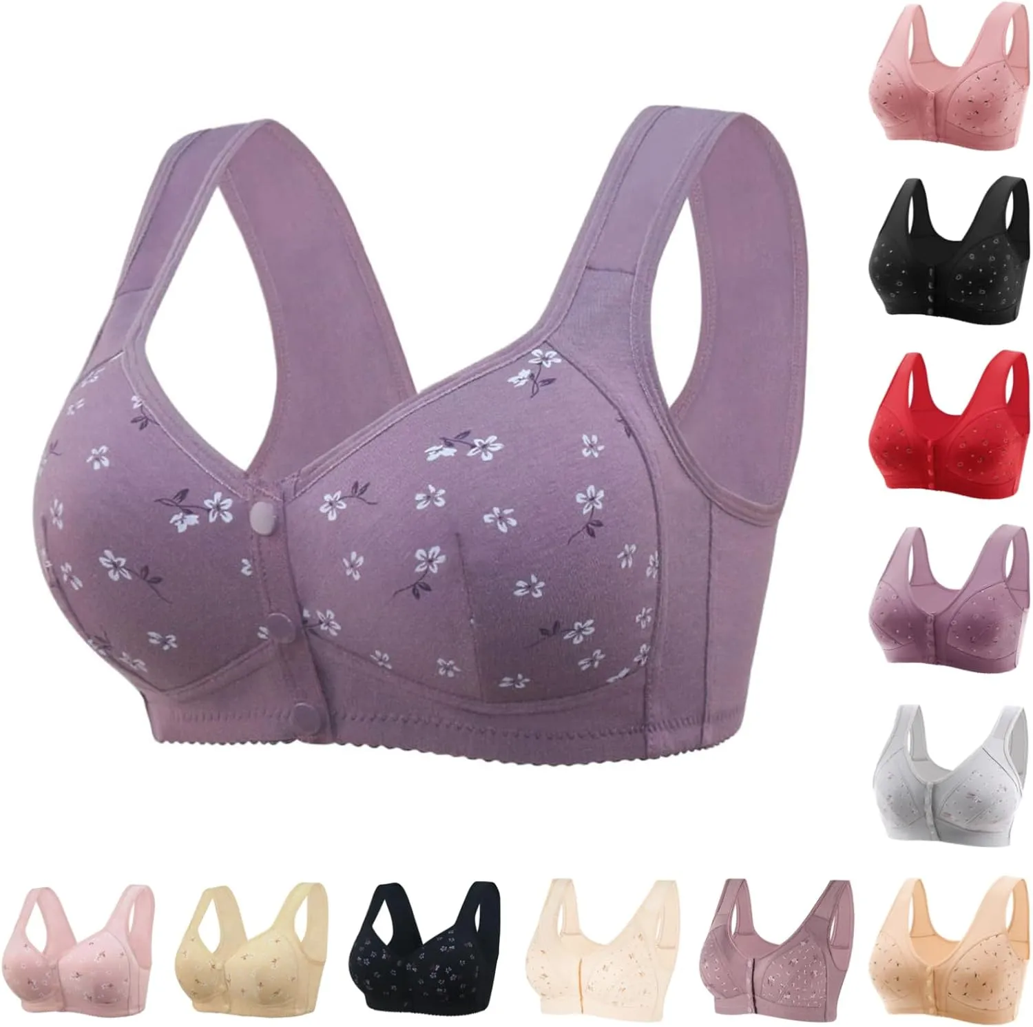 Daisy Bras for Older Women Front Closure Push up Bra No Underwire Senior Bra with Snaps 2025 Upgraded Breathable Cotton Bras
