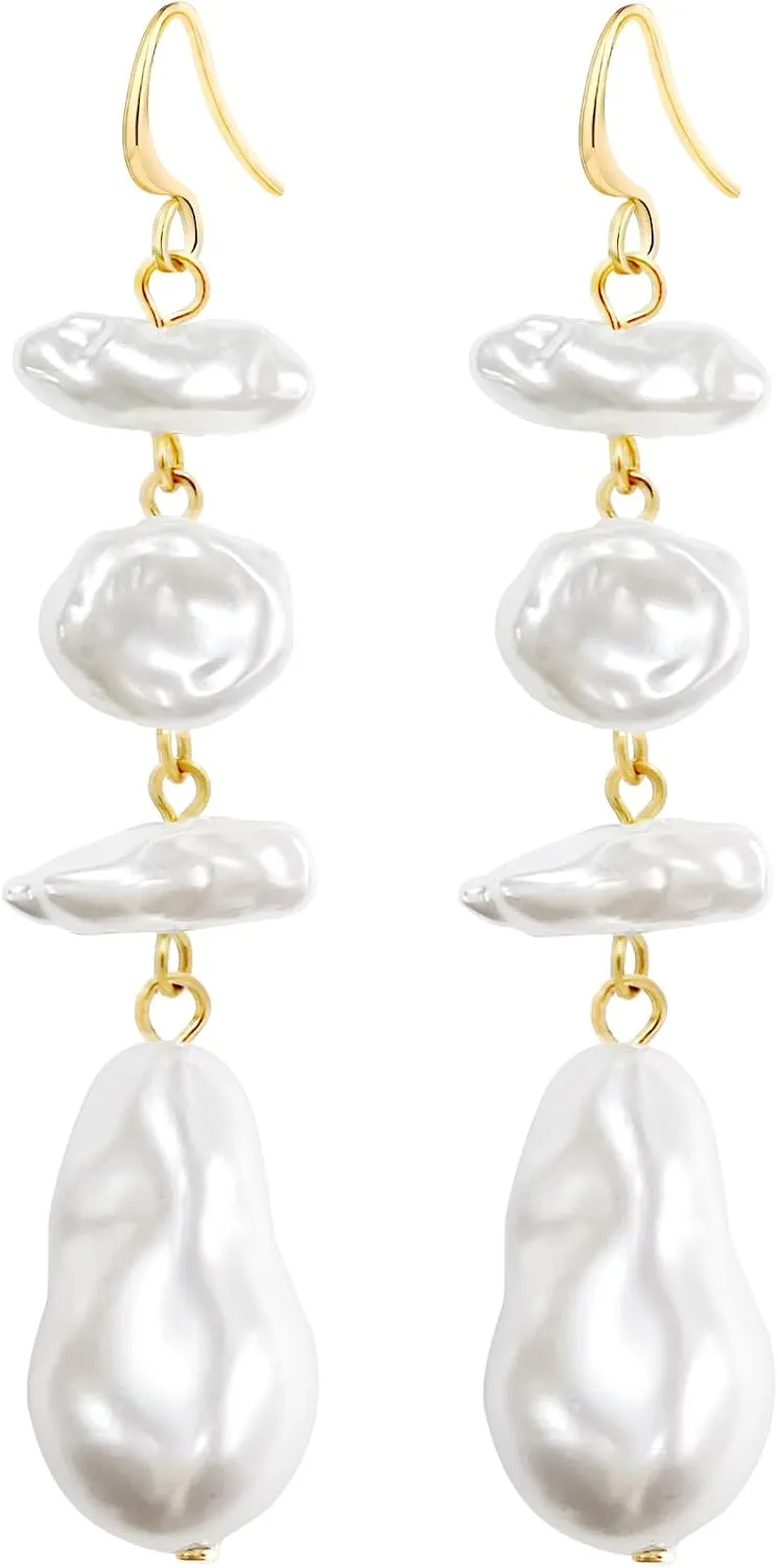 DAZLIME Pearl Dangle Drop Earrings for Women,Emulational Freshwater Pearl Long Pearl Dangle Earrings jewelry Gifts for Mom Wife Girlfriend, Suitable for Christmas Gifts for Her